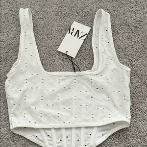 Zara White Textured Crop Top